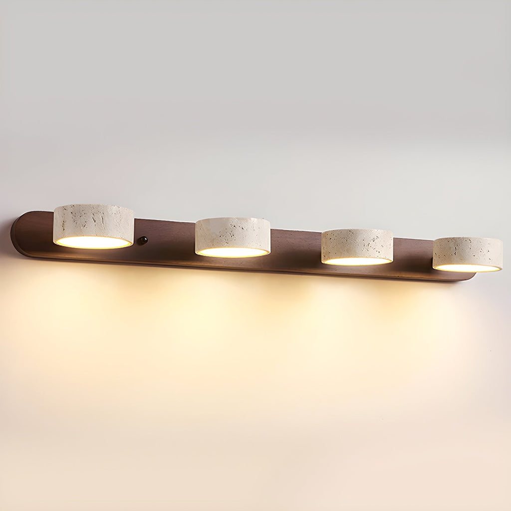 Applique murale en travertin et bois, LED intégrée, 2 à 4 lumières