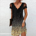 Robe pailletée femme à manches en dentelle, du S au 5XL, doré