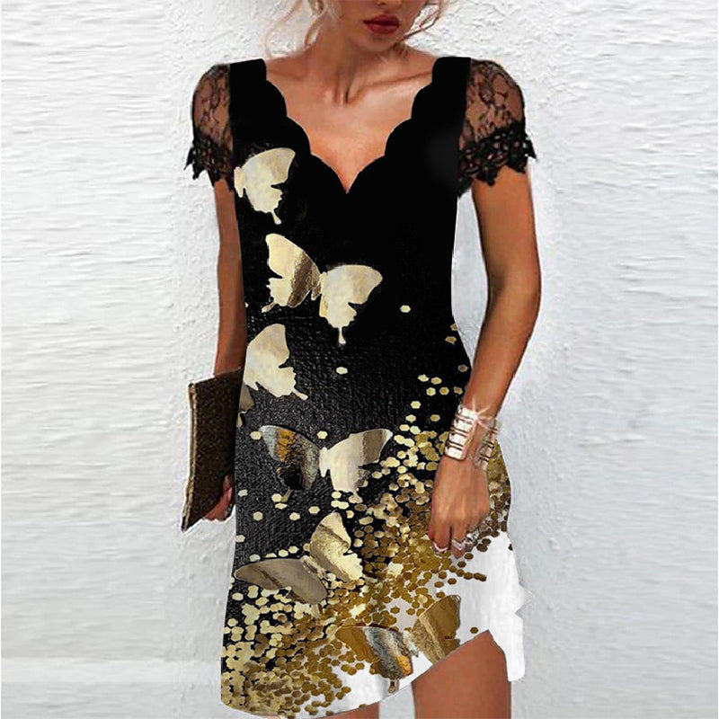 Robe pailletée femme à manches en dentelle, du S au 5XL, jaune