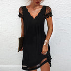 Robe pailletée femme à manches en dentelle, du S au 5XL, noir