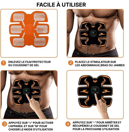 Électrostimulateur musculaire portable, 10 niveaux et 6 modes