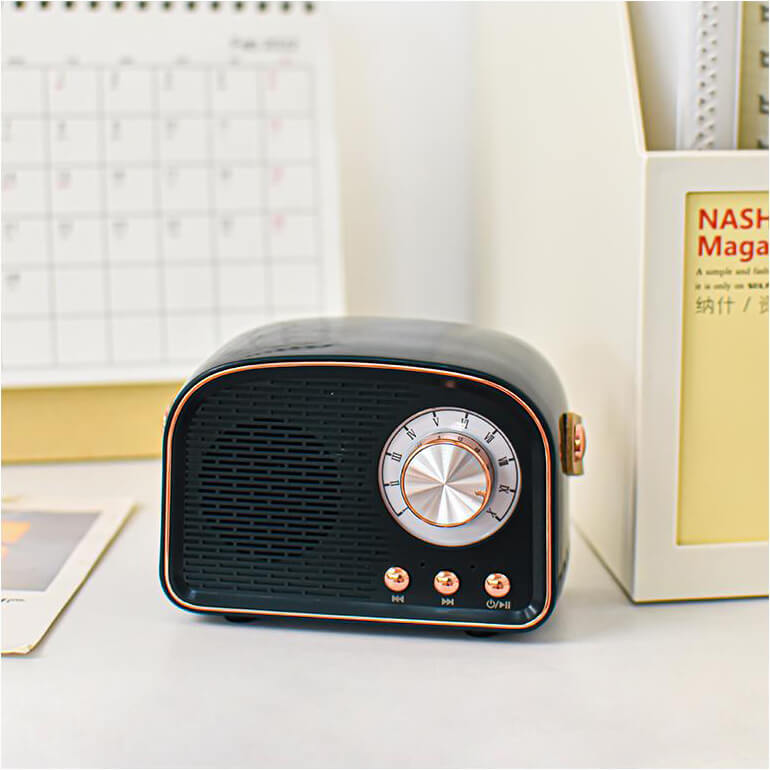 Enceinte Bluetooth rétro avec radio FM, format compact