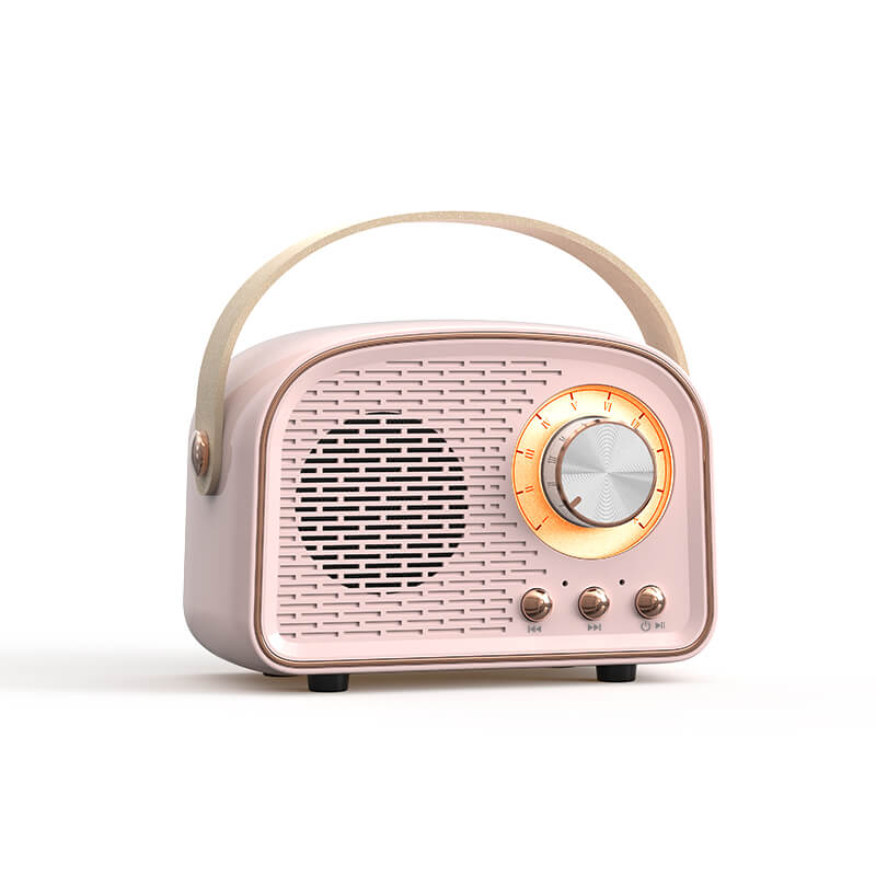 Enceinte Bluetooth rétro avec radio FM, format compact, rose