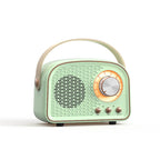 Enceinte Bluetooth rétro avec radio FM, format compact, vert clair