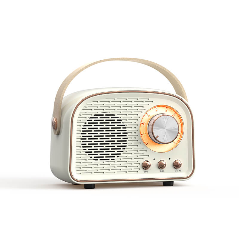 Enceinte Bluetooth rétro avec radio FM, format compact, blanc