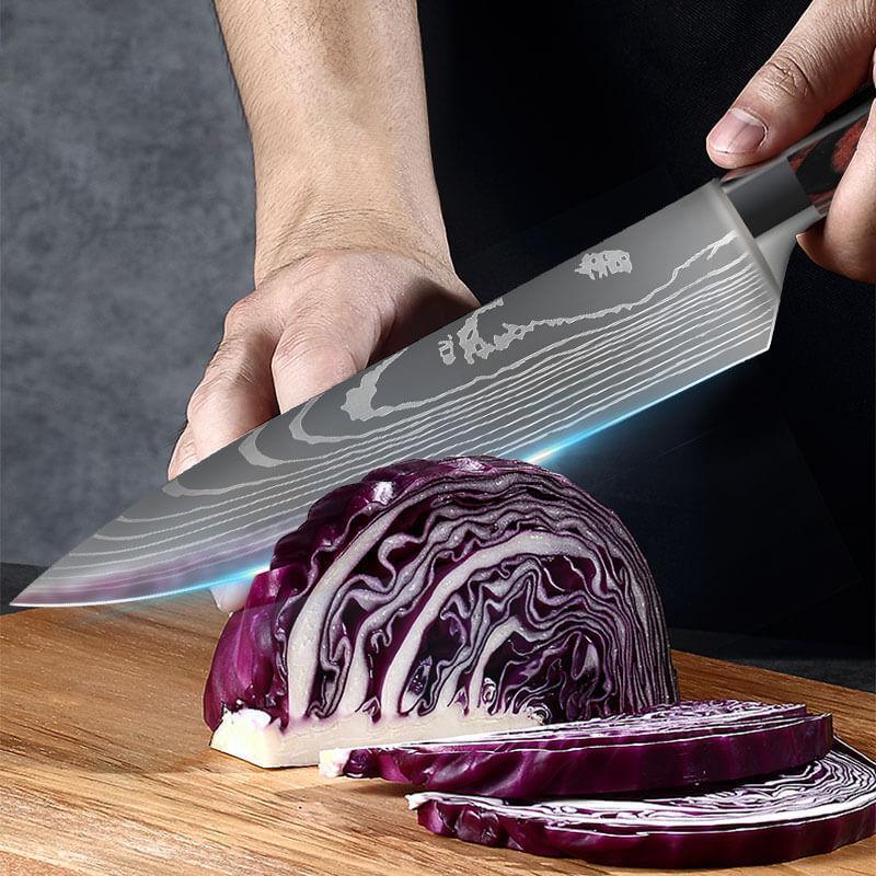 Set de couteaux de cuisine 10 pièces, acier 7Cr17MoV motif damassé