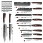 Set de couteaux de cuisine 10 pièces, acier 7Cr17MoV motif damassé
