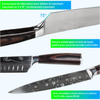Set de couteaux de cuisine 10 pièces, acier 7Cr17MoV motif damassé