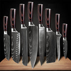 Set de couteaux de cuisine 10 pièces, acier 7Cr17MoV motif damassé