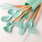 Ustensiles de cuisine en silicone, lot de 12, jusqu'à 230 °C, vert