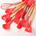 Ustensiles de cuisine en silicone, lot de 12, jusqu'à 230 °C, rouge