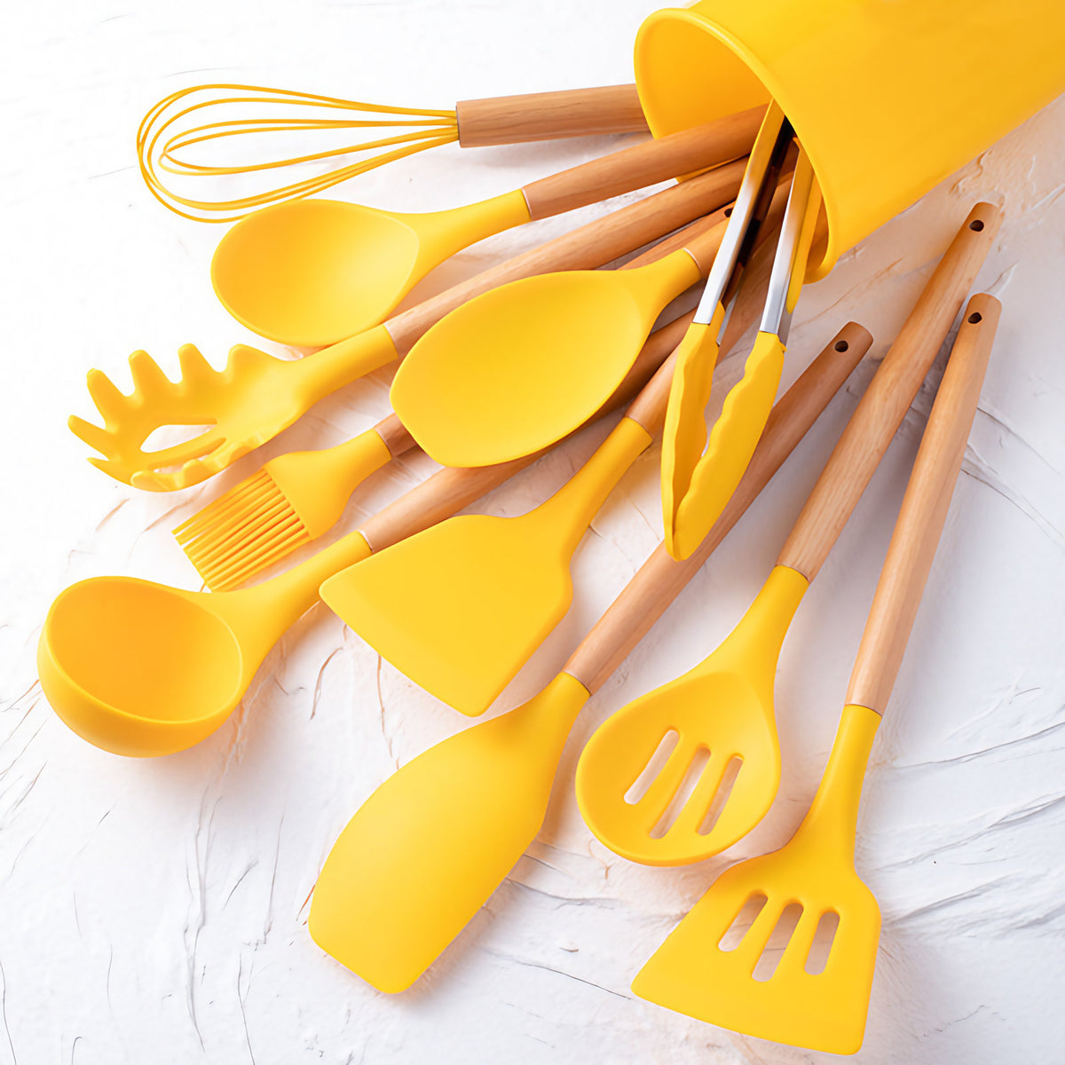 Ustensiles de cuisine en silicone, lot de 12, jusqu'à 230 °C, jaune citron
