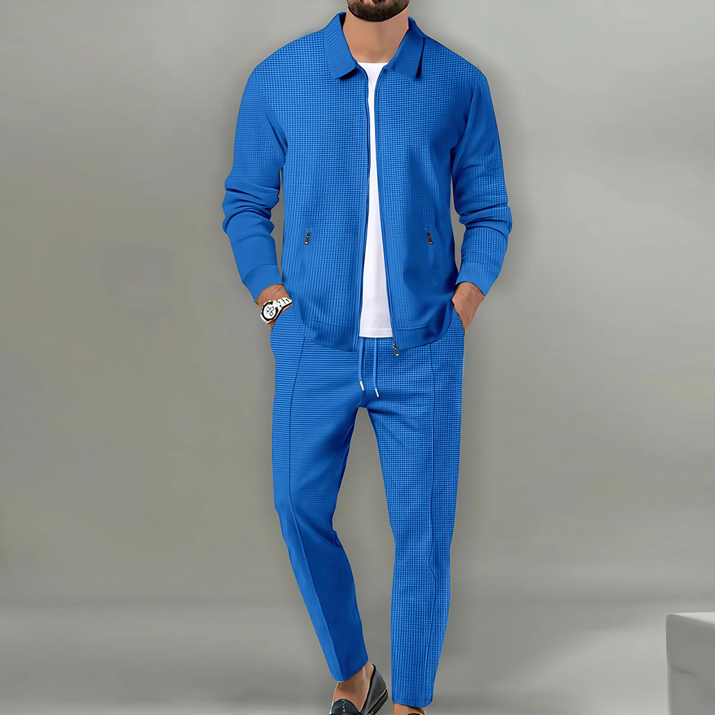 Costume deux pièces homme, veste et pantalon assortis, bleu
