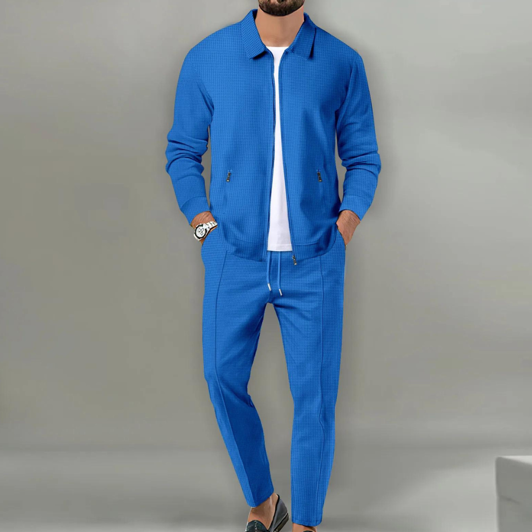 Costume deux pièces homme, veste et pantalon assortis, bleu