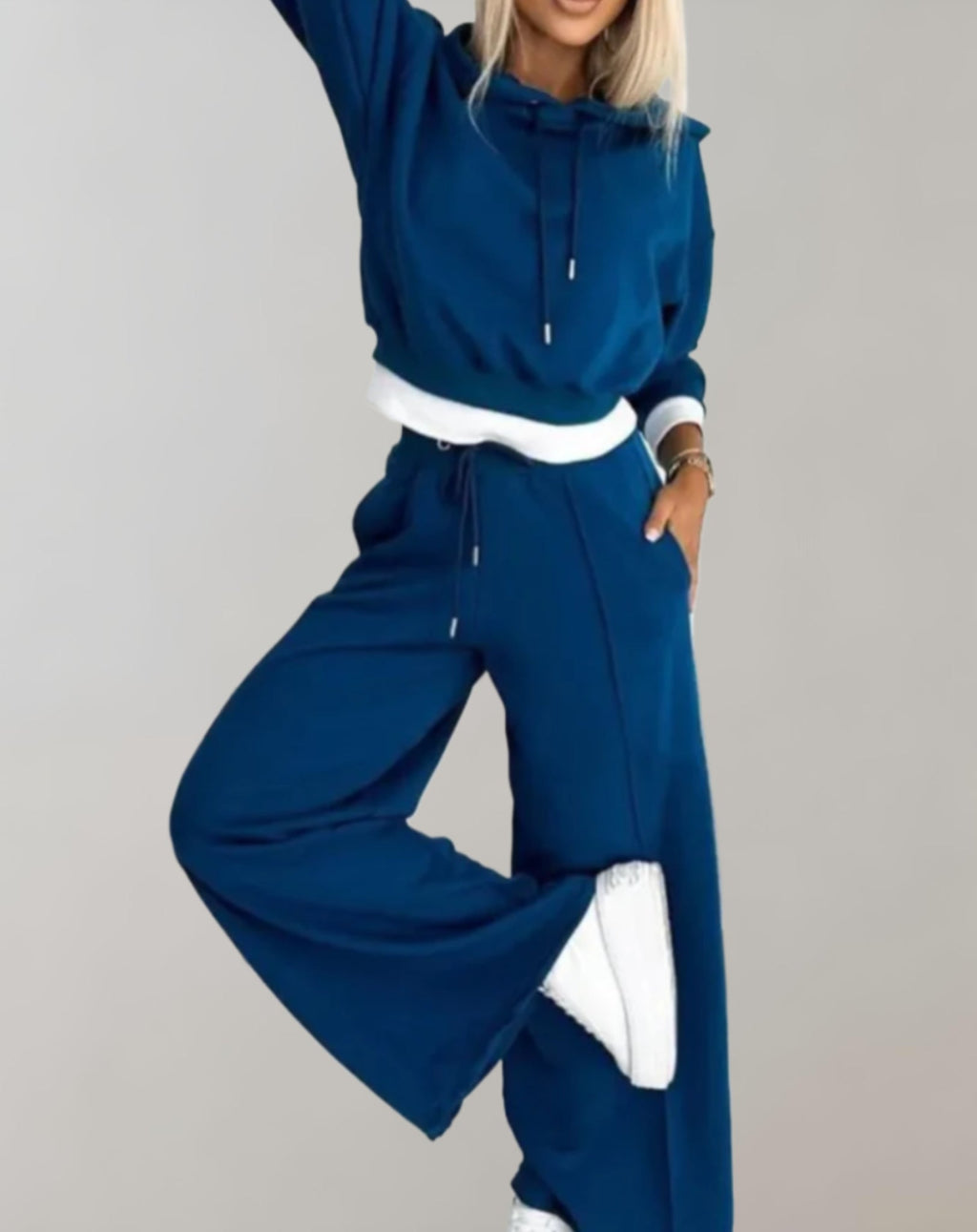 Ensemble deux pièces femme, haut et bas ajusté, six coloris, bleu