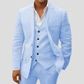 Costume 3 pièces homme : blazer, gilet et pantalon, coupe ajustée, bleu clair