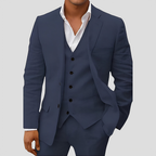 Costume 3 pièces homme : blazer, gilet et pantalon, coupe ajustée, bleu marine