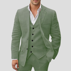 Costume 3 pièces homme : blazer, gilet et pantalon, coupe ajustée, vert