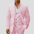 Costume 3 pièces homme : blazer, gilet et pantalon, coupe ajustée, rose