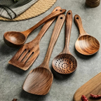 Ustensiles de cuisine en bois, lot de 5 pièces au style rustique