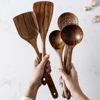 Ustensiles de cuisine en bois, lot de 5 pièces au style rustique