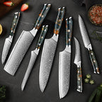 Set de 7 couteaux de cuisine en acier damas VG10, manches en bois