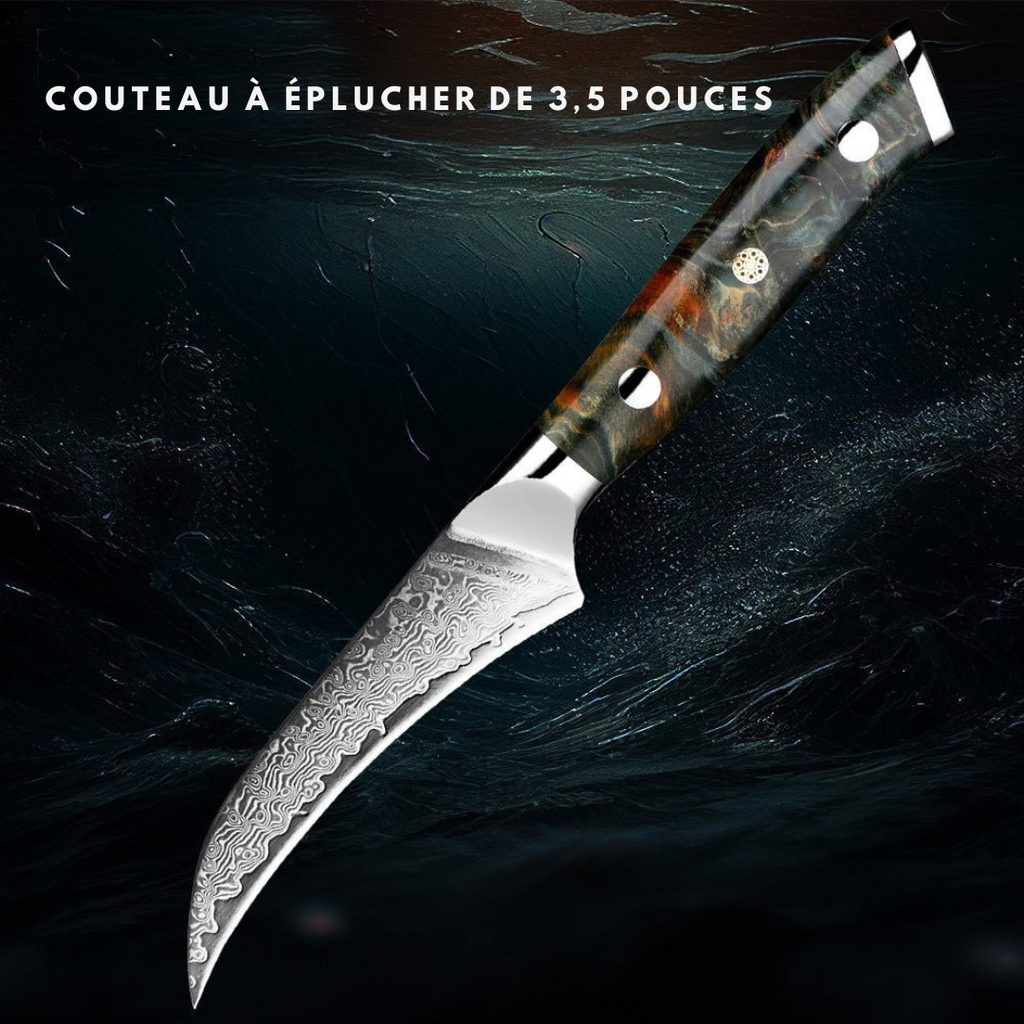 Set de 7 couteaux de cuisine en acier damas VG10, manches en bois