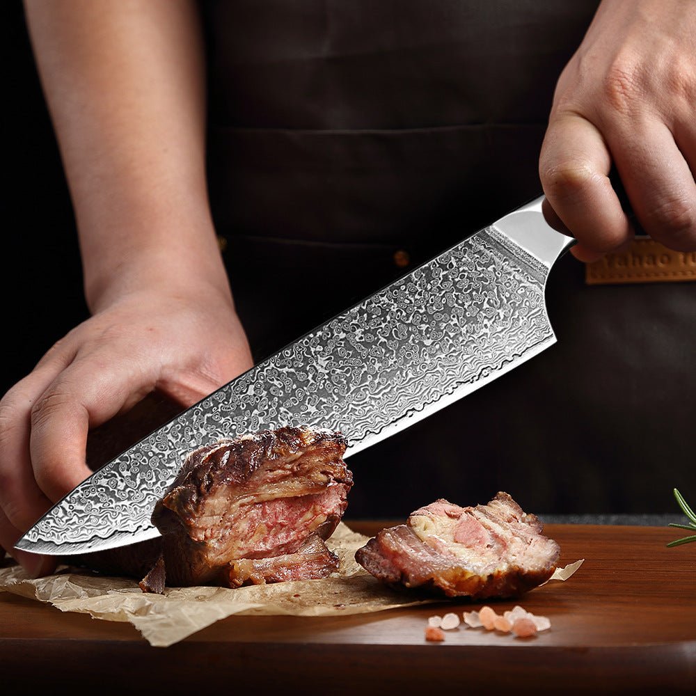 Set de 7 couteaux de cuisine en acier damas VG10, manches en bois