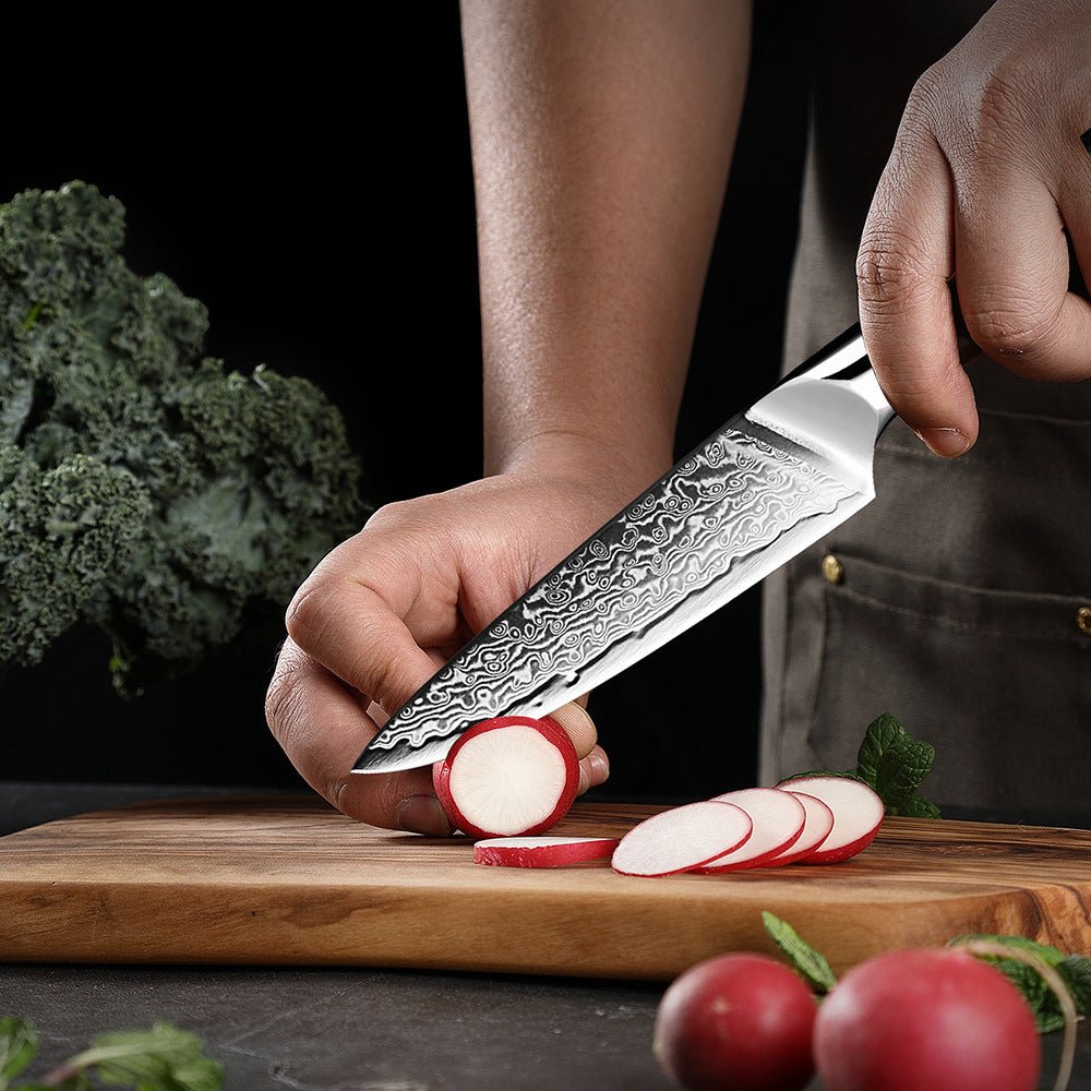 Set de 7 couteaux de cuisine en acier damas VG10, manches en bois