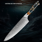 Set de 7 couteaux de cuisine en acier damas VG10, manches en bois