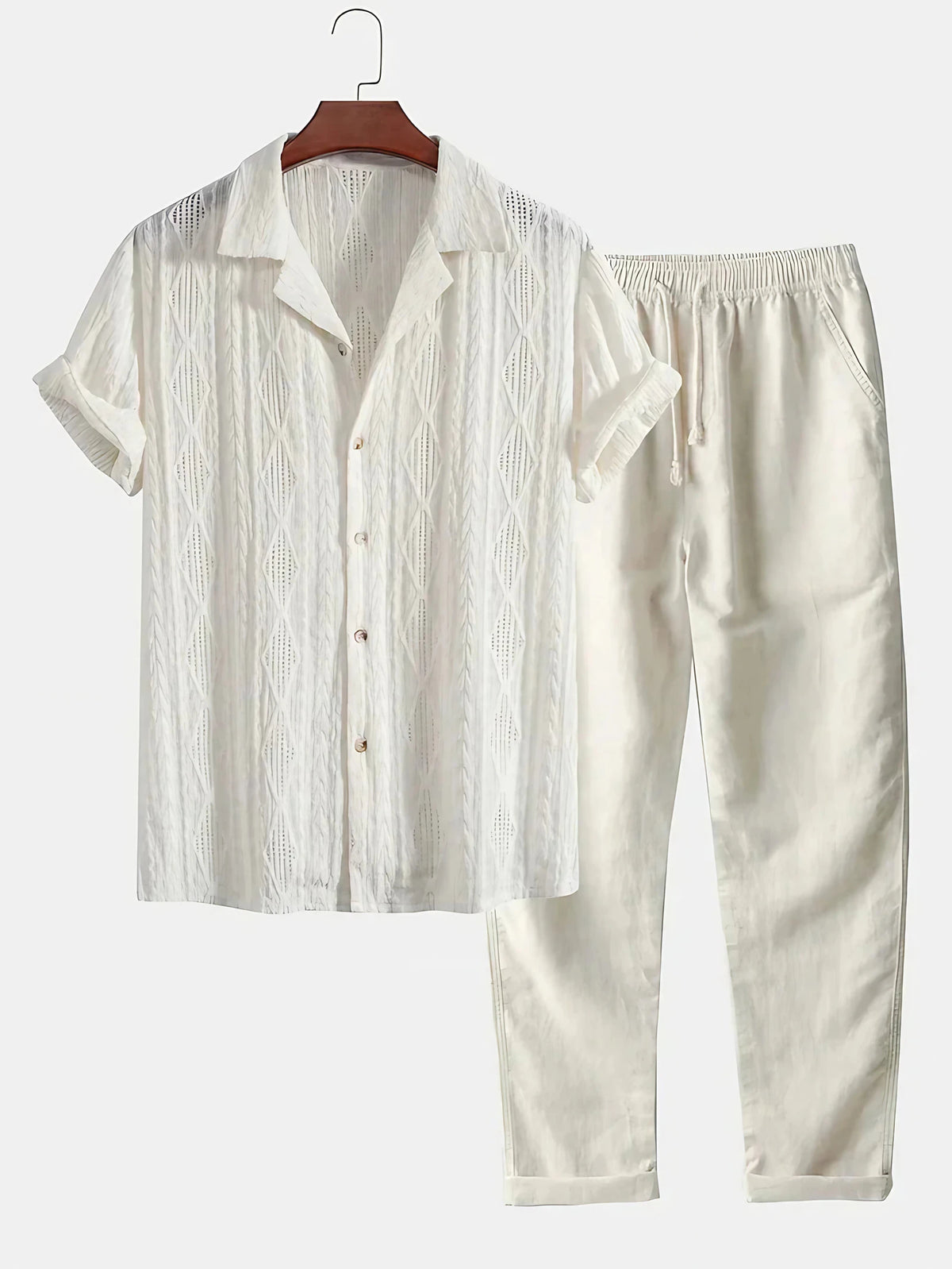 Ensemble homme chemise boutonnée et pantalon assorti, d'été, sable