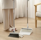 Balai et pelle à dents pliables, tête rotative à 180 degrés, blanc