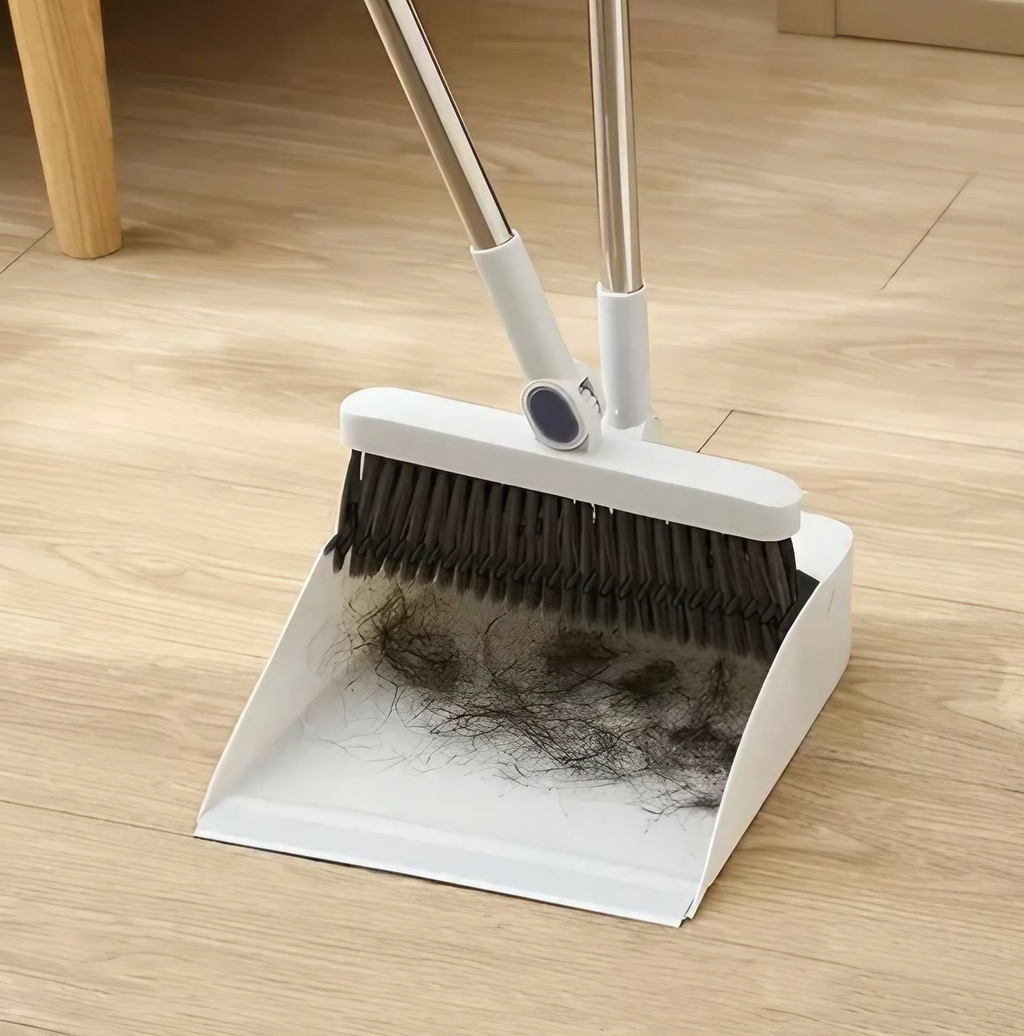 Balai et pelle à dents pliables, tête rotative à 180 degrés