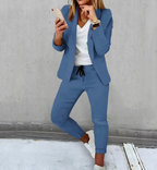 Ensemble blazer ajusté et pantalon à cordon femme, six coloris, bleu