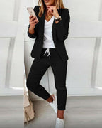 Ensemble blazer ajusté et pantalon à cordon femme, six coloris, noir