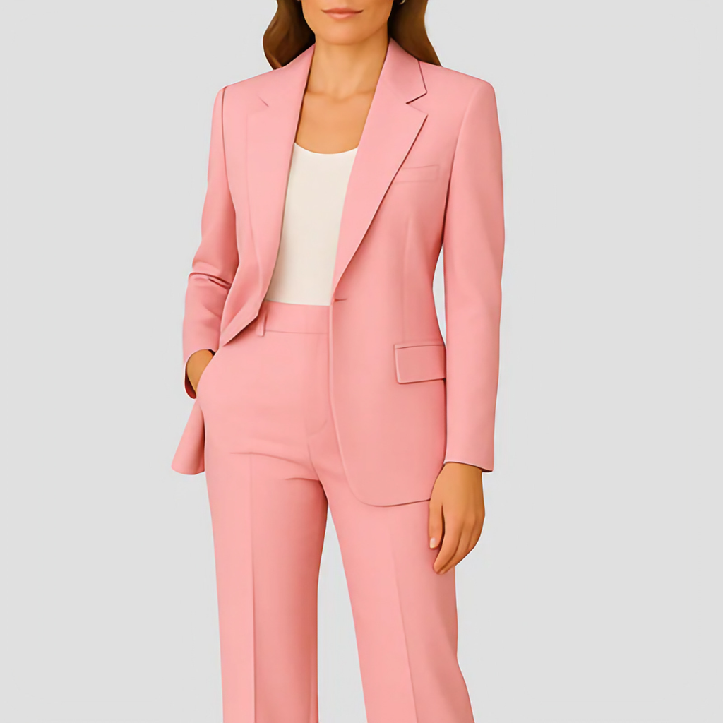 Ensemble blazer cintré et pantalon droit femme, sept coloris, rose