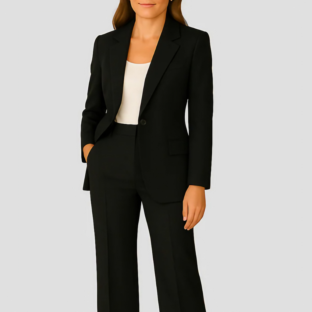 Ensemble blazer cintré et pantalon droit femme, sept coloris, noir