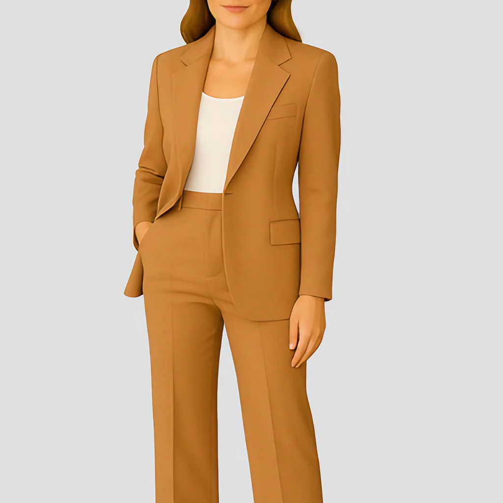 Ensemble blazer cintré et pantalon droit femme, sept coloris, marron