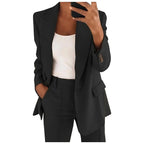 Tailleur pantalon femme, blazer ajusté et pantalon taille haute, noir
