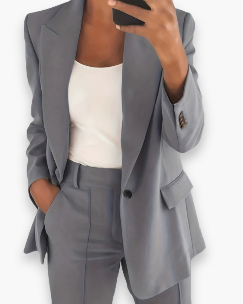 Ensemble tailleur pantalon femme, blazer assorti, sept coloris, gris