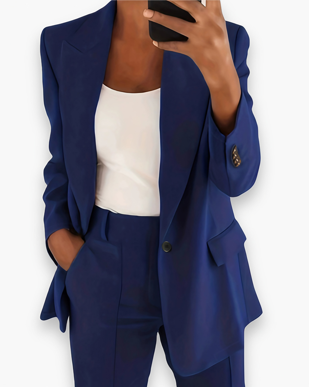 Ensemble tailleur pantalon femme, blazer assorti, sept coloris, bleu foncé