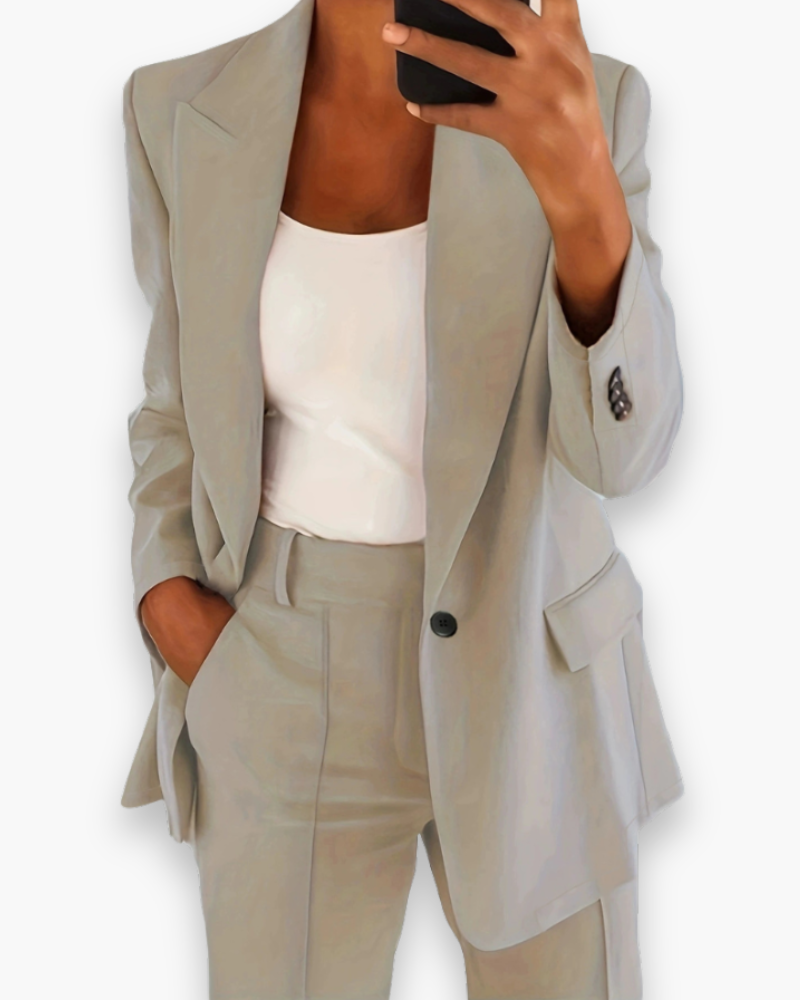 Ensemble tailleur pantalon femme, blazer assorti, sept coloris, beige