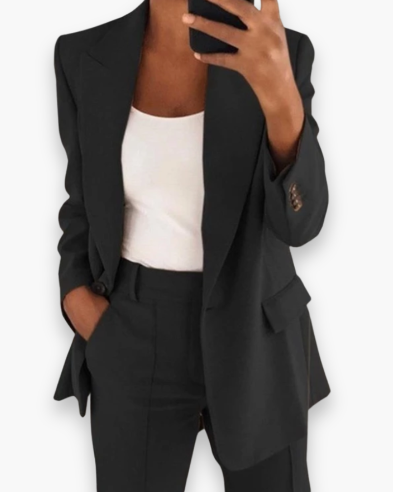 Ensemble tailleur pantalon femme, blazer assorti, sept coloris, noir