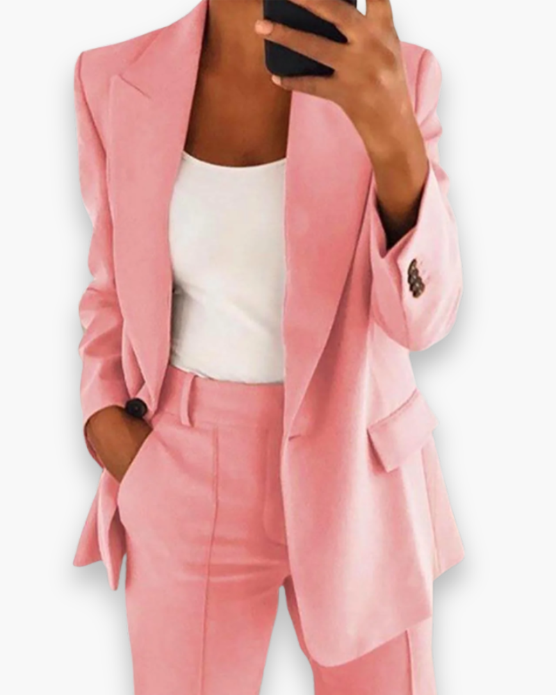 Ensemble tailleur pantalon femme, blazer assorti, sept coloris, rose