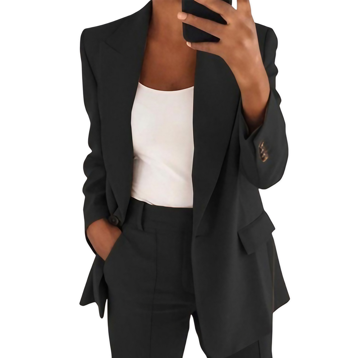Tailleur pantalon femme, blazer et pantalon assortis, du S au 4XL, noir