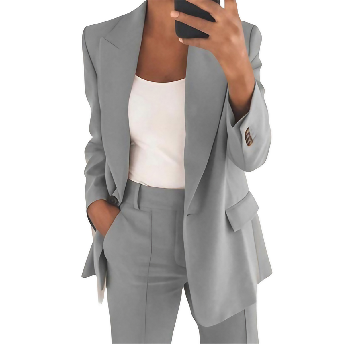 Tailleur pantalon femme, blazer et pantalon assortis, du S au 4XL, gris