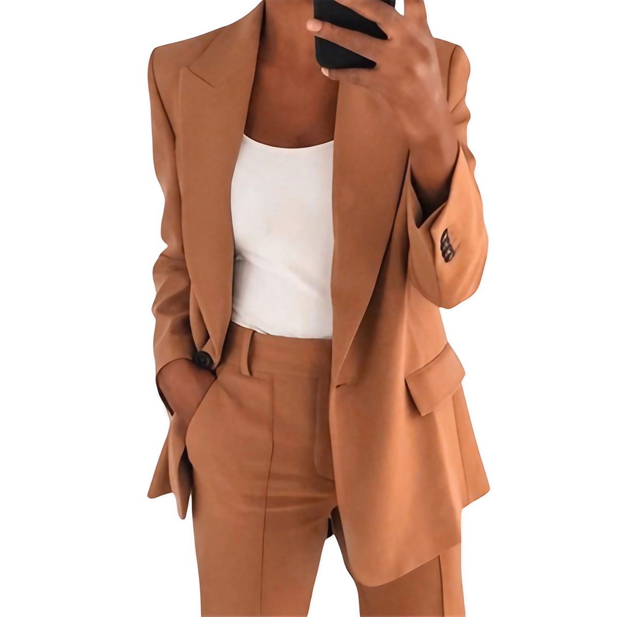 Tailleur pantalon femme, blazer et pantalon assortis, du S au 4XL, marron