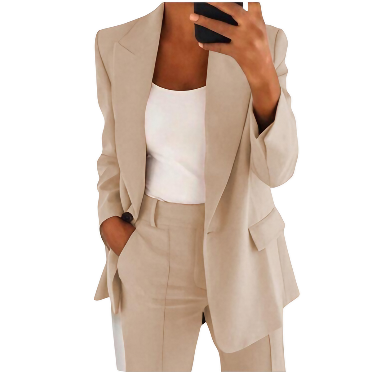 Tailleur pantalon femme, blazer et pantalon assortis, du S au 4XL, marron clair