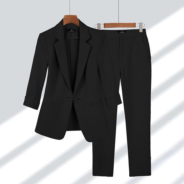 Ensemble tailleur pantalon femme, blazer assorti, du M au 4XL, noir