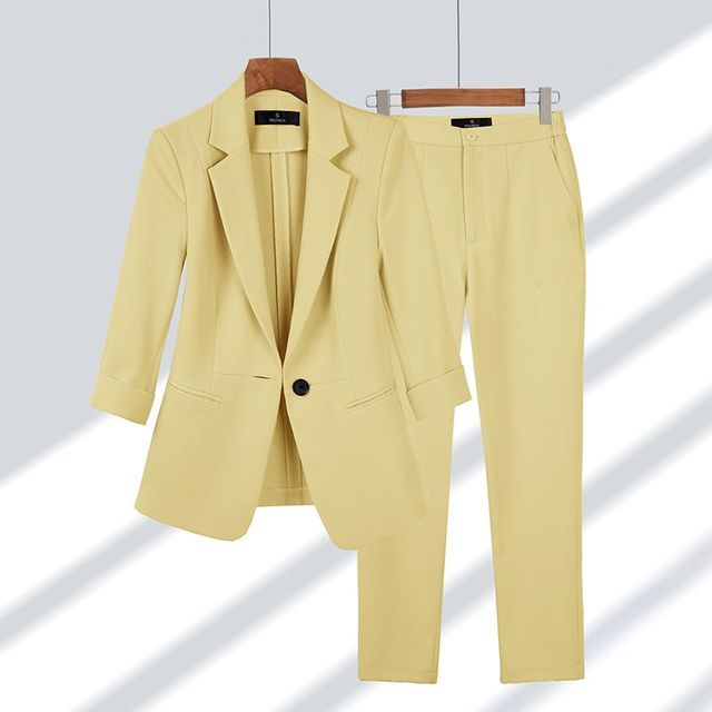 Ensemble tailleur pantalon femme, blazer assorti, du M au 4XL, jaune